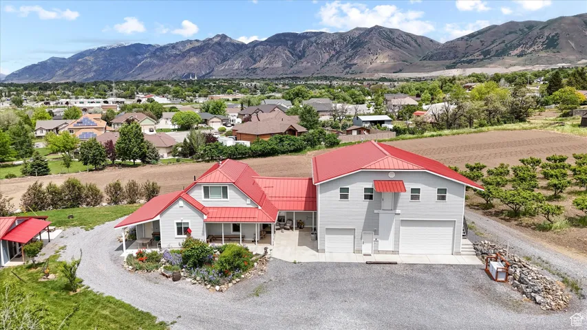 View of mountain backdrop with nearby suburban area