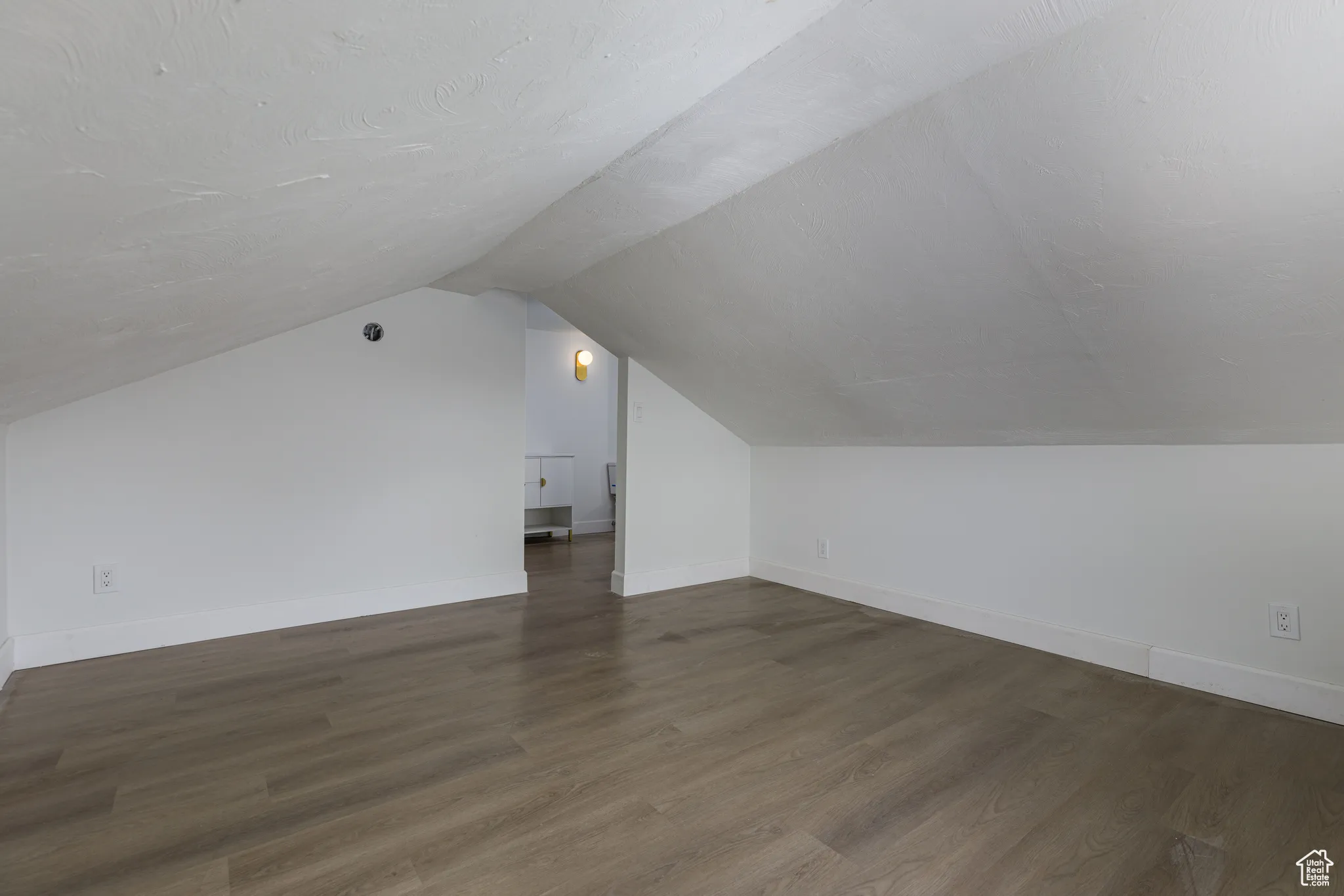 Additional living space with wood finished floors, baseboards, and lofted ceiling