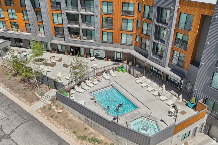 Aerial view of a pool area