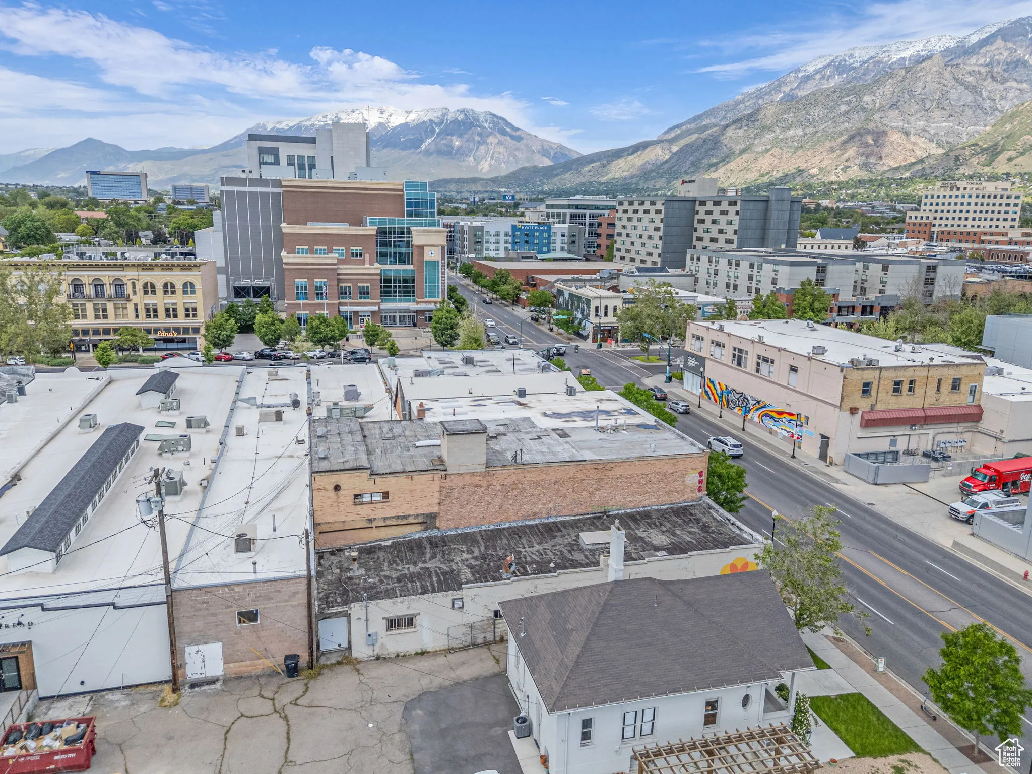 View of urban area with a mountain backdrop