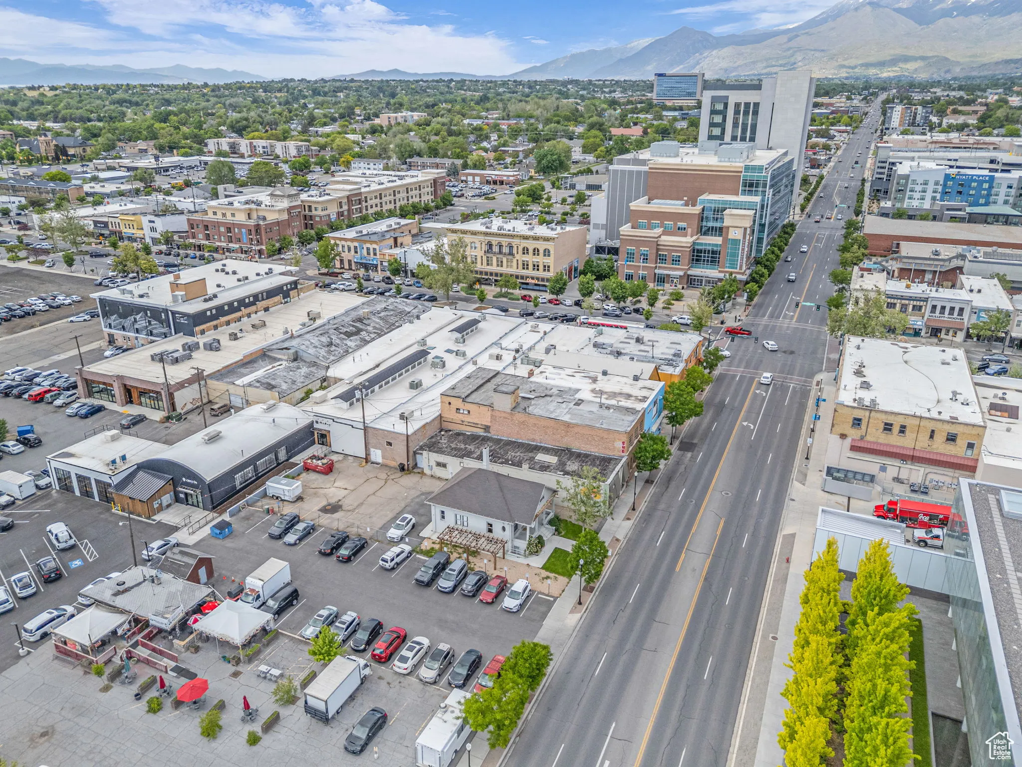 View of urban area with a mountainous background