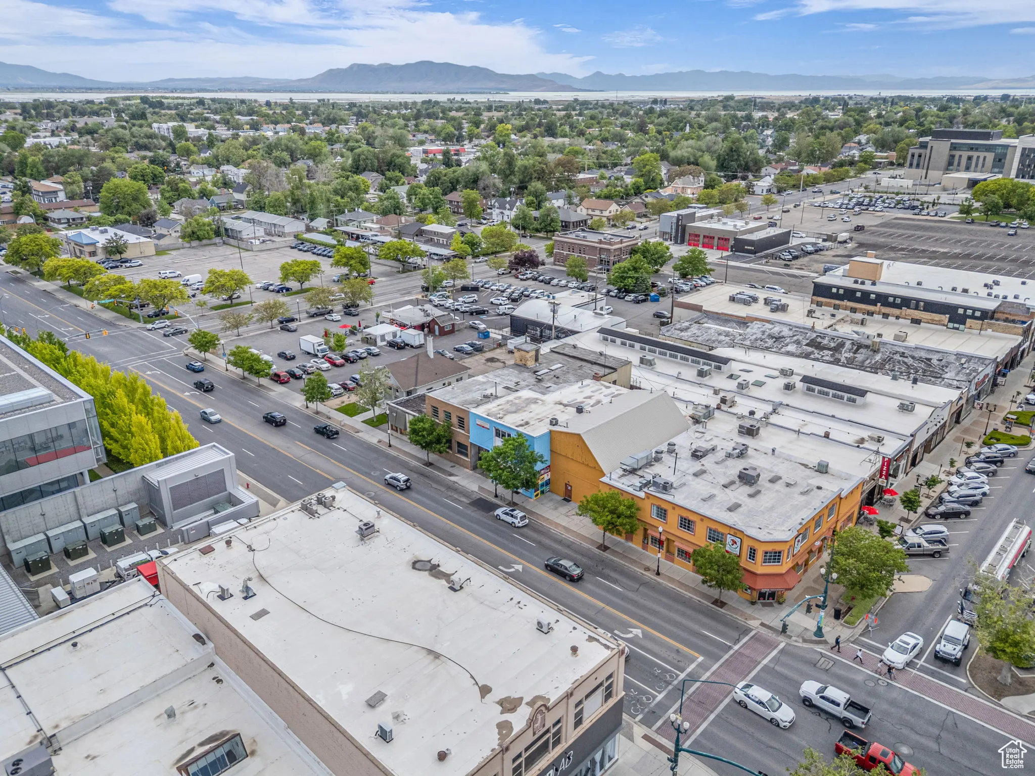 Aerial view of a mountainous background