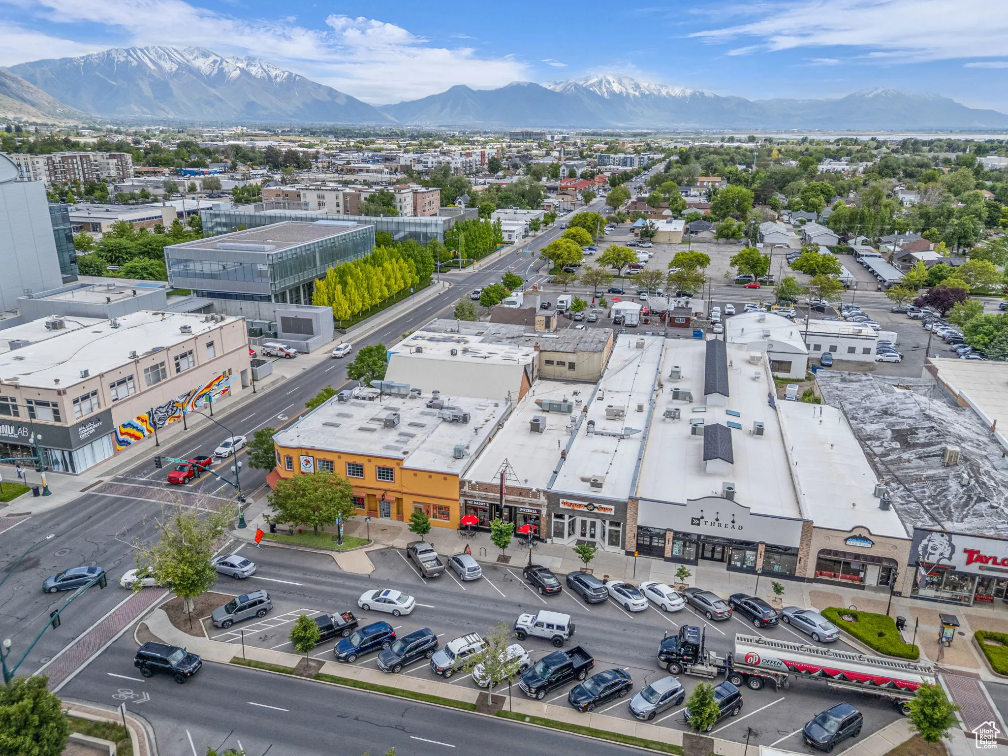 Aerial view of a mountain backdrop