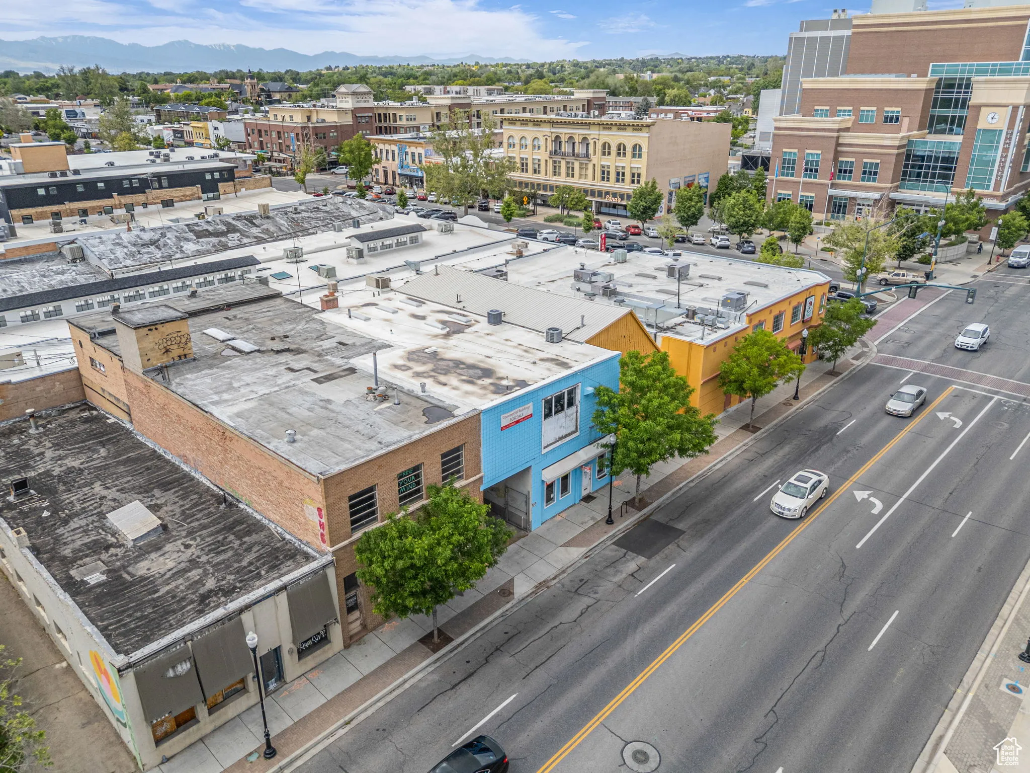 Aerial view of a mountainous background