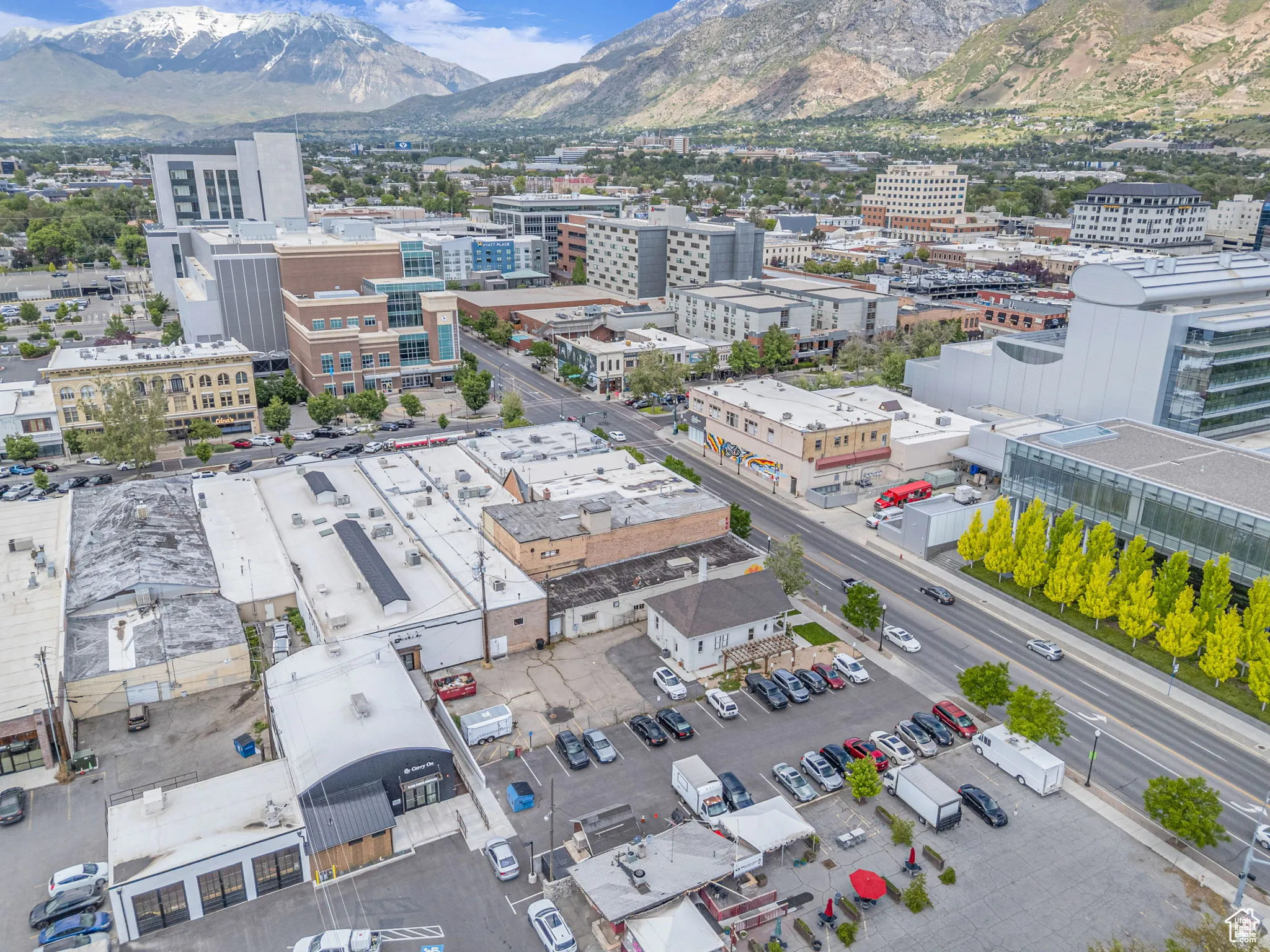 View of urban area with mountains