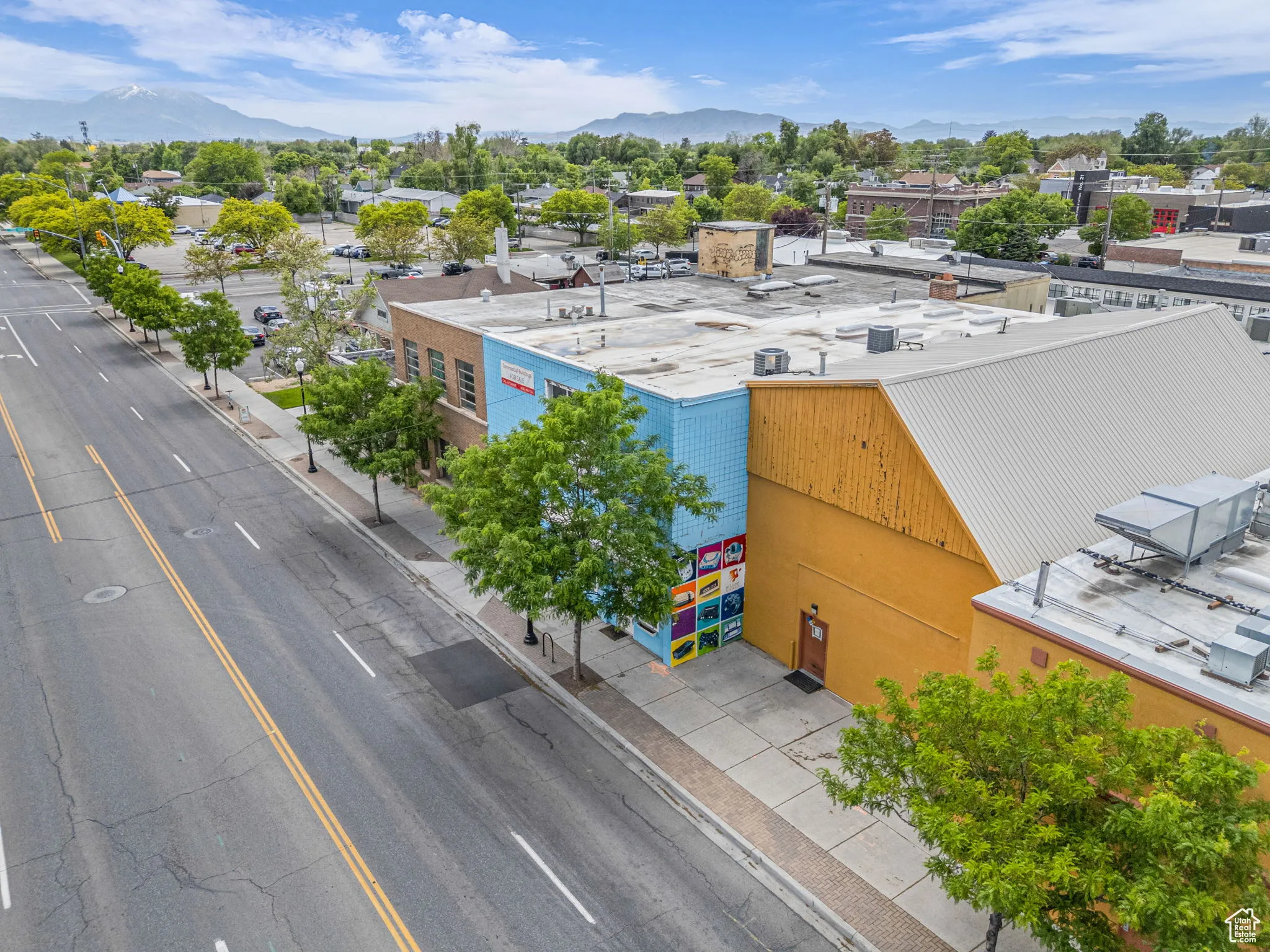 Aerial view of a mountain backdrop