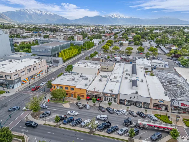 Aerial view of a mountain backdrop