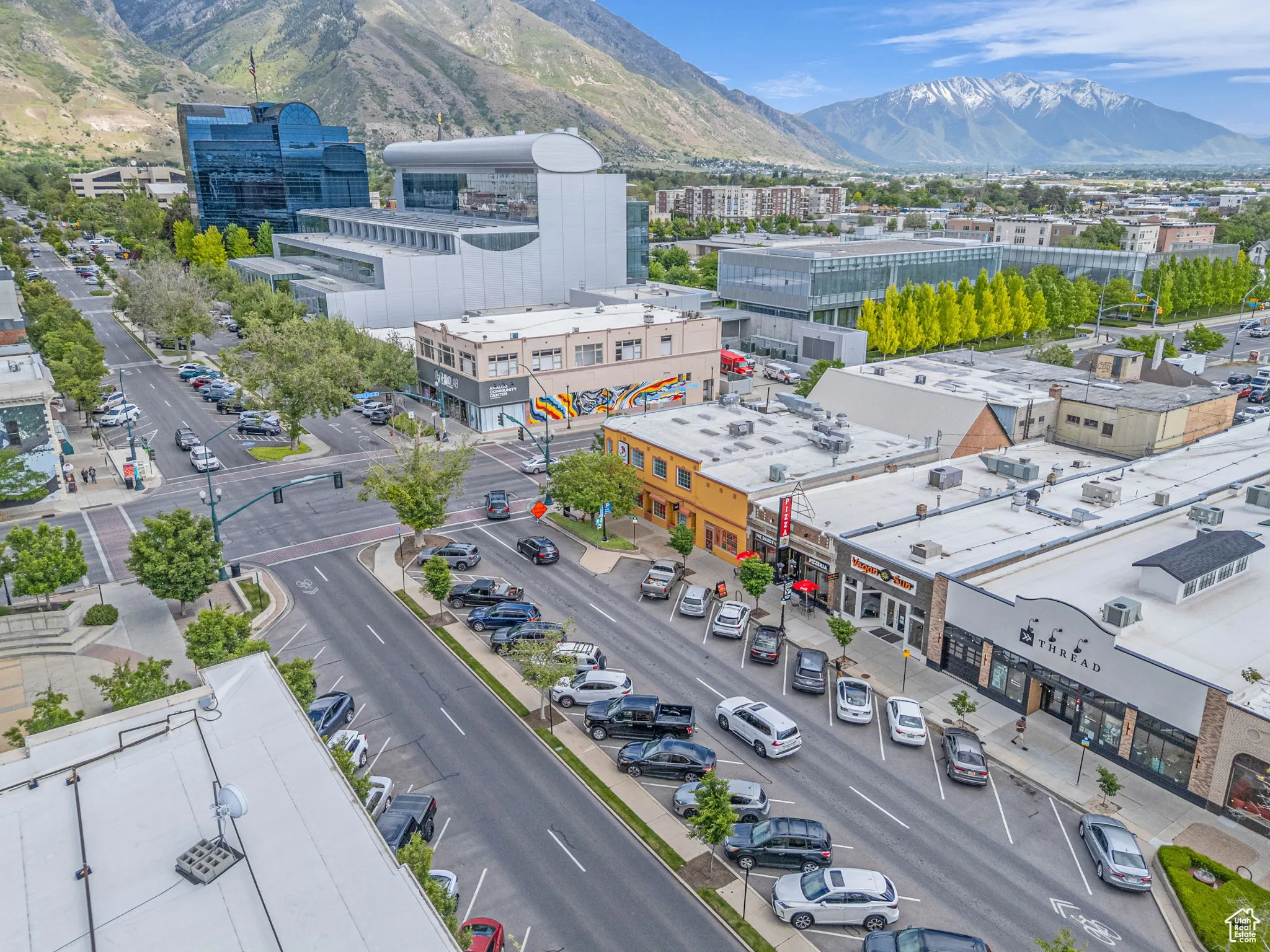 View of urban area featuring mountains