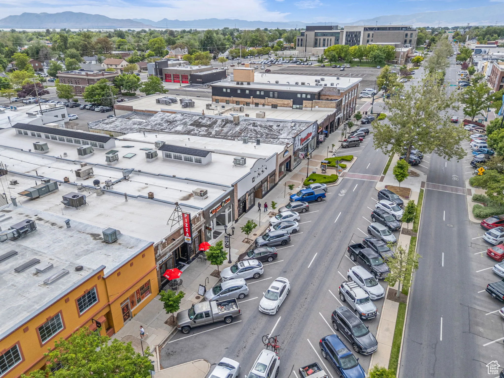 Aerial view of a mountain backdrop