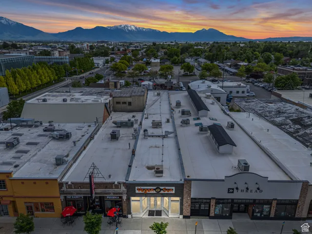 Aerial view at dusk of a mountain view
