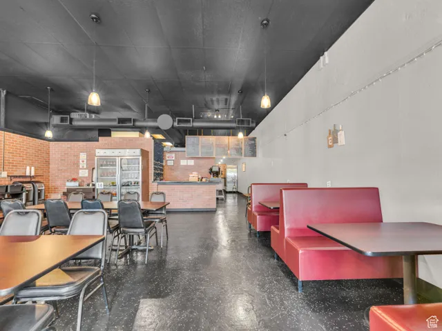 Community lobby with brick wall