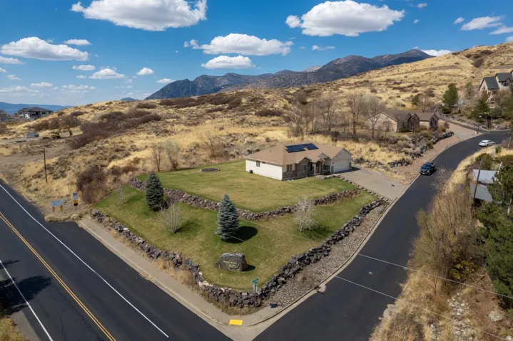 Aerial view of sparsely populated area featuring mountains