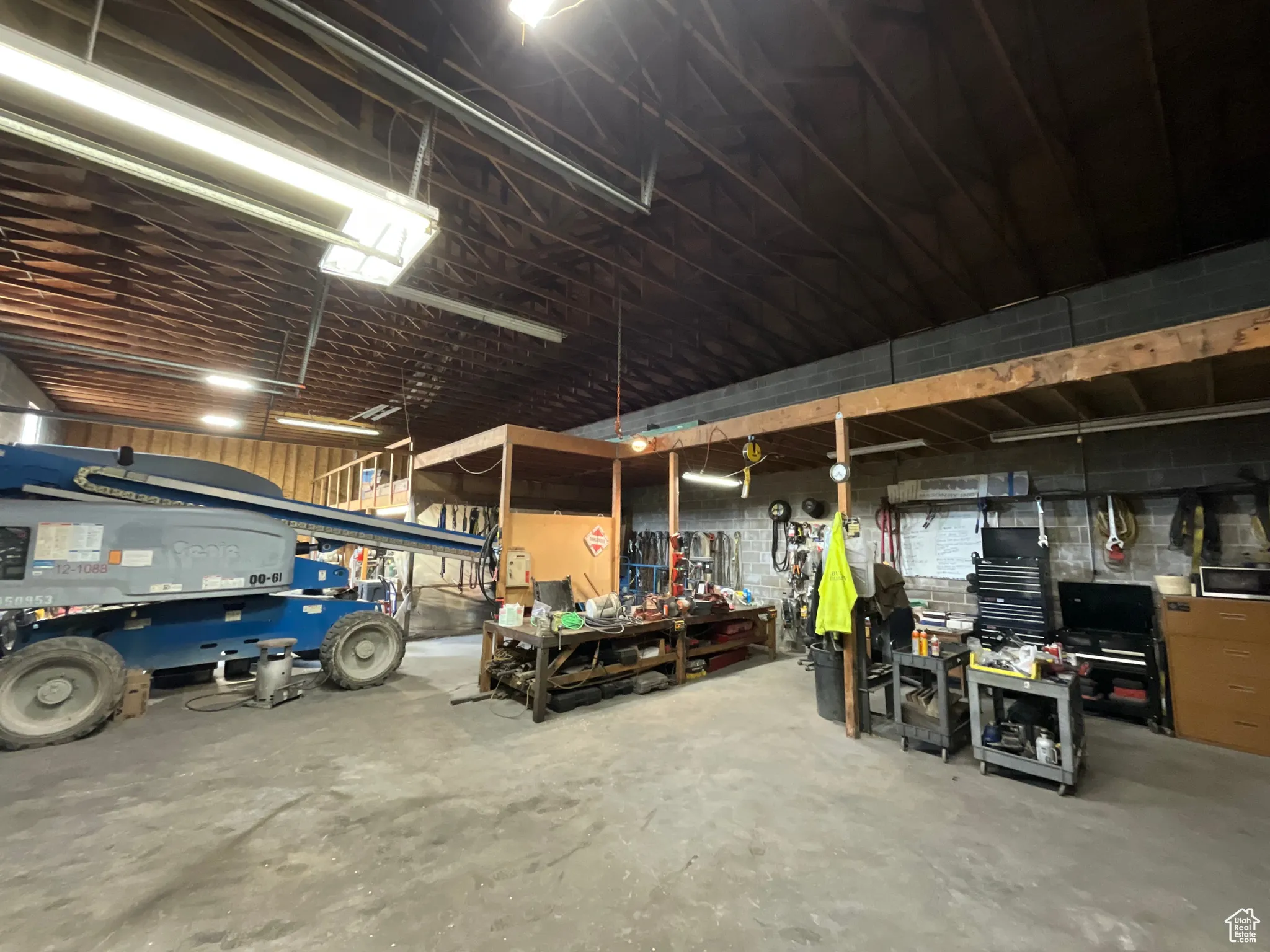 Garage featuring a workshop area