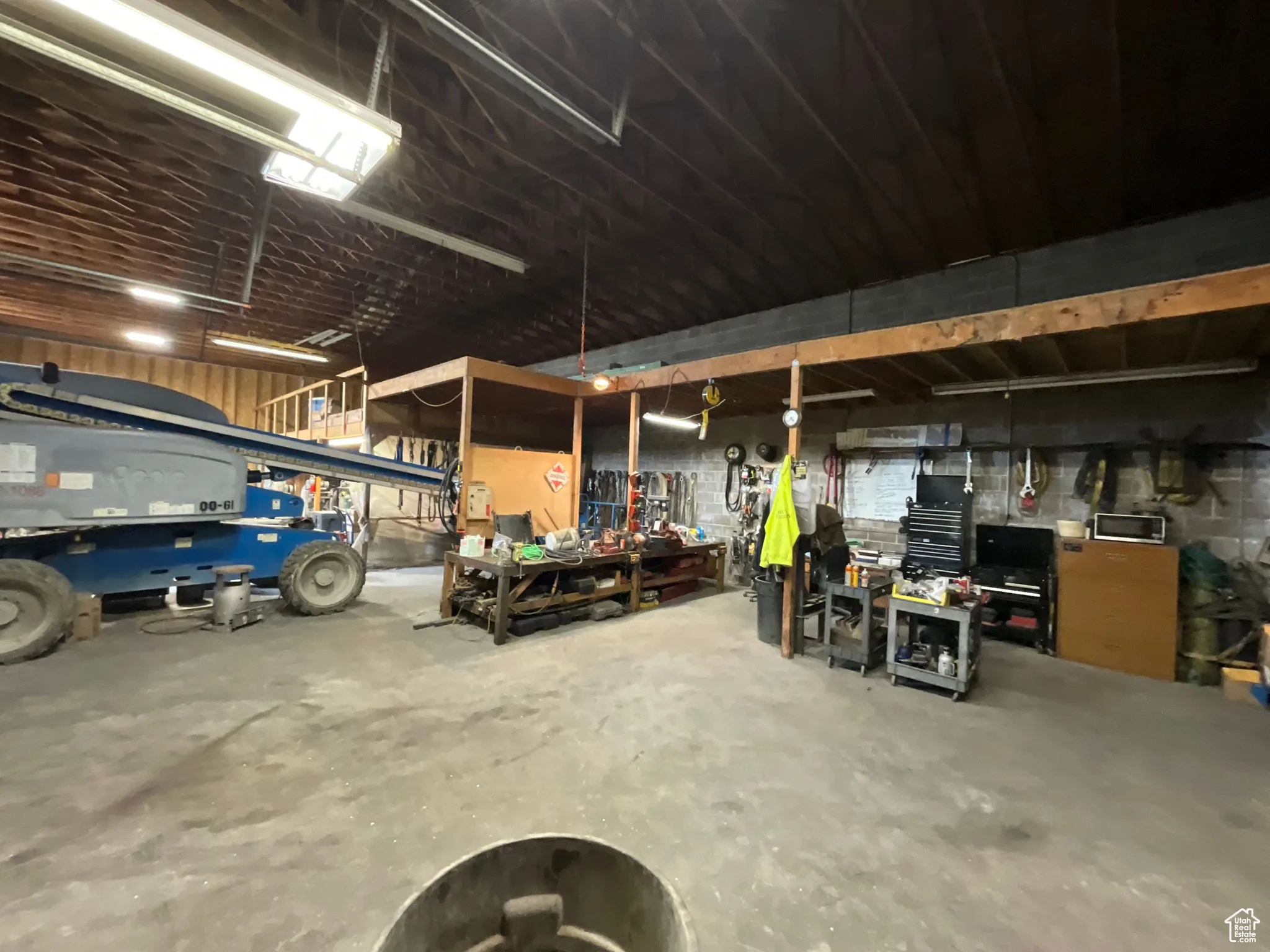 Garage with a workshop area