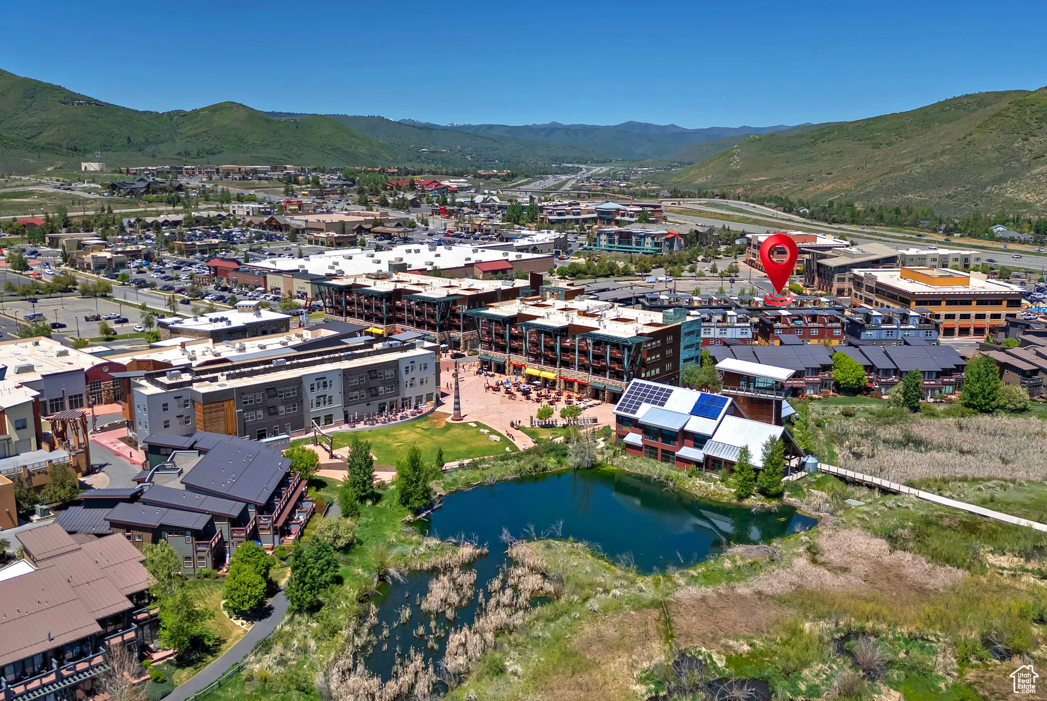Drone / aerial view of a mountain backdrop