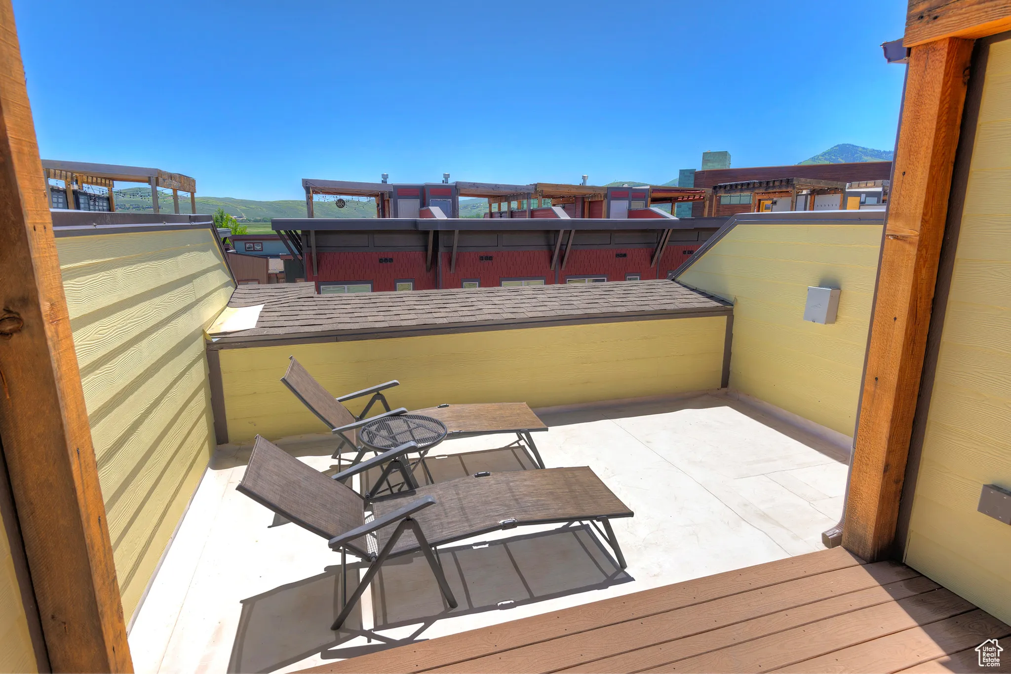 Deck has plenty of space for chairs, tables, firepit, couches, etc.