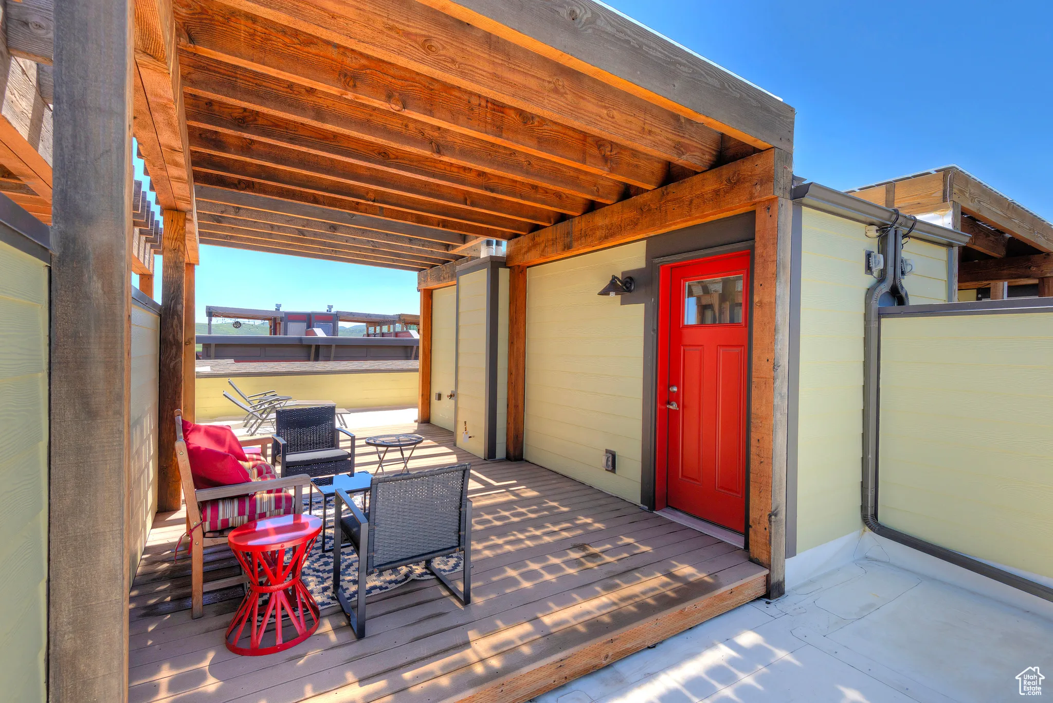 Large Roof Top Deck has a Storage Closet and gas stubbed for a firepit, hot tub or BBQ