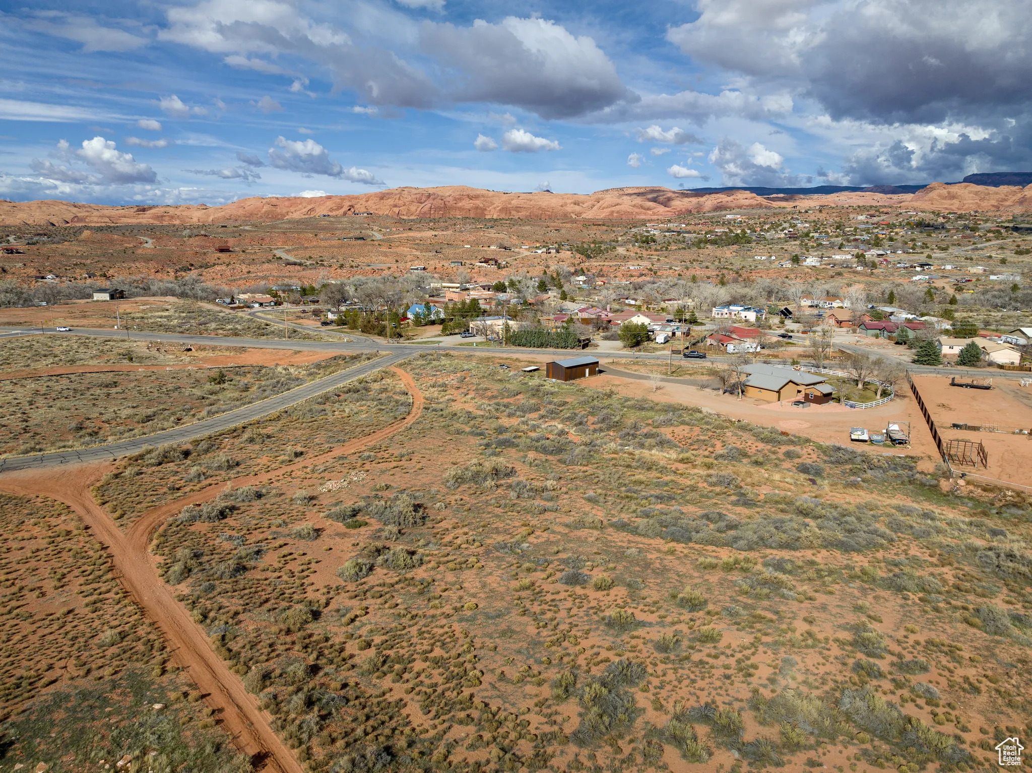 Aerial view of sparsely populated area featuring mountains