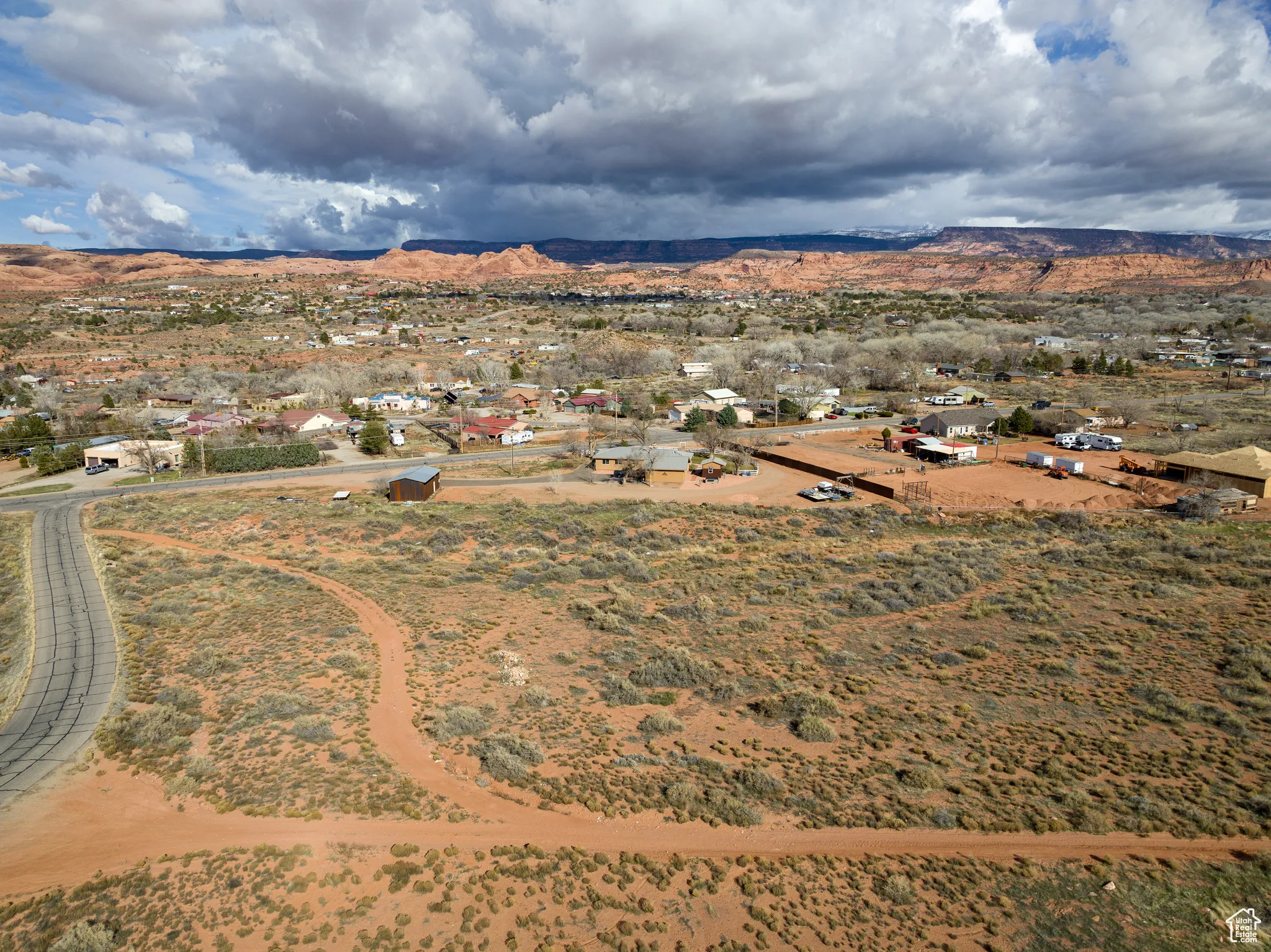 Drone / aerial view of a mountainous background