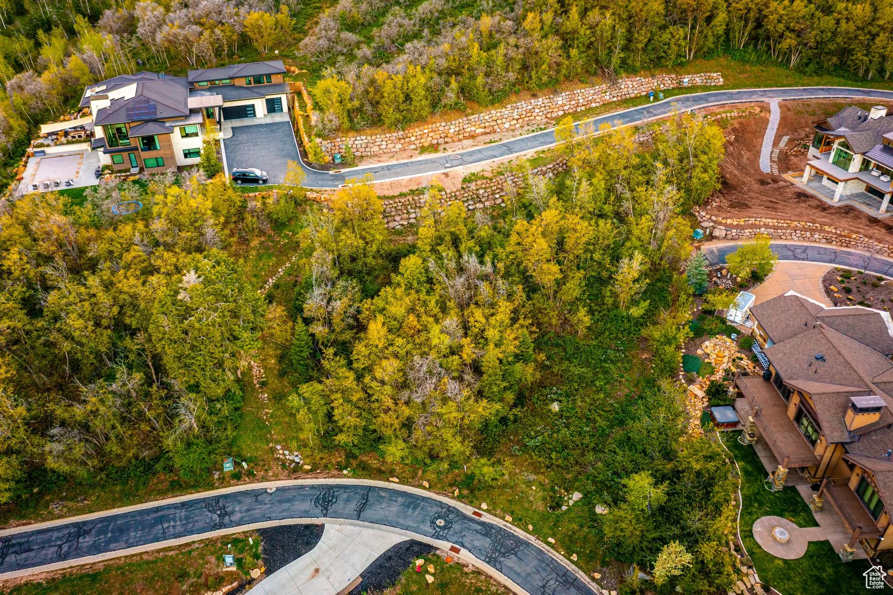 Aerial overview of property's location with a forest