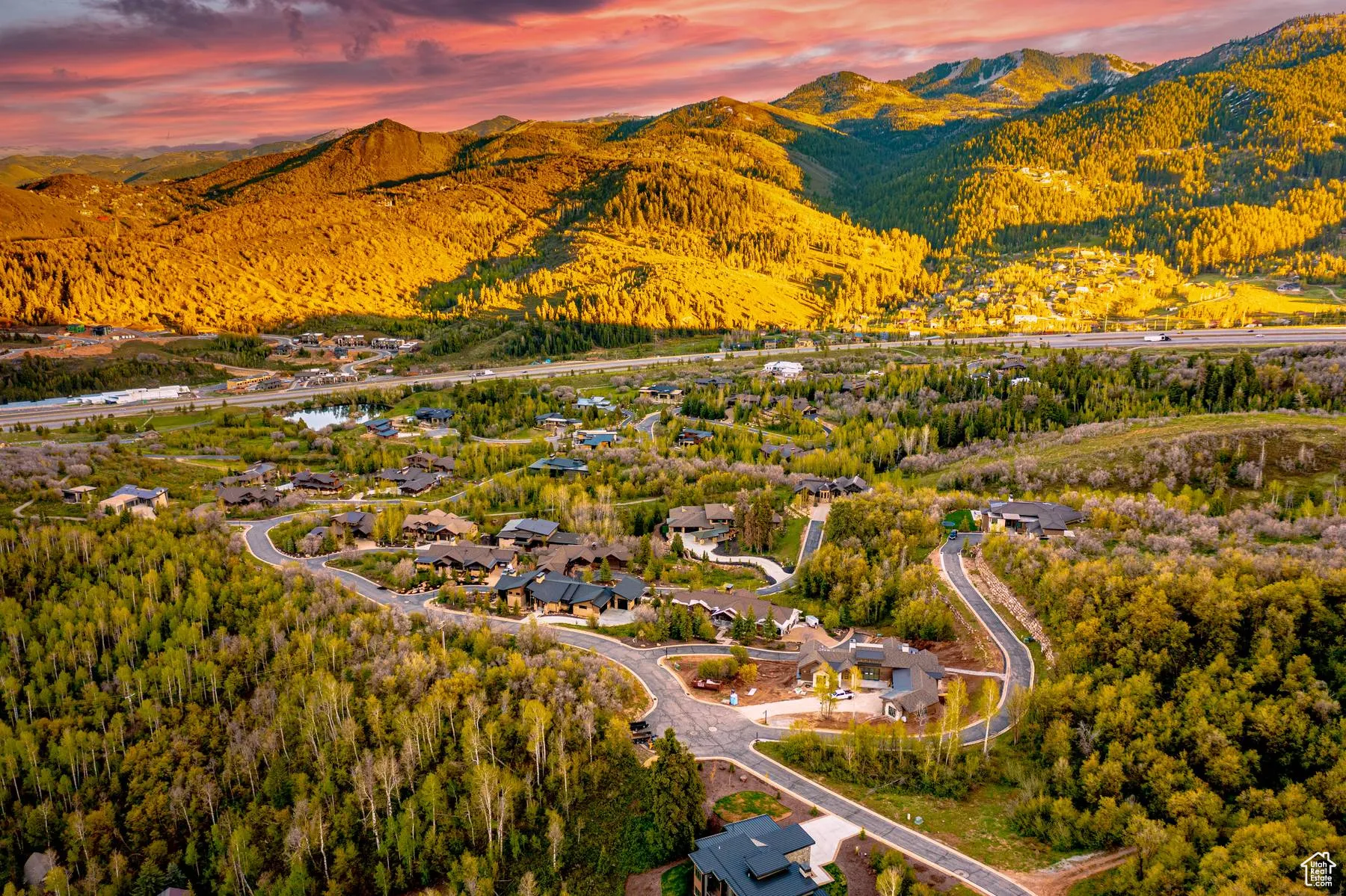 Drone / aerial view of a mountain backdrop