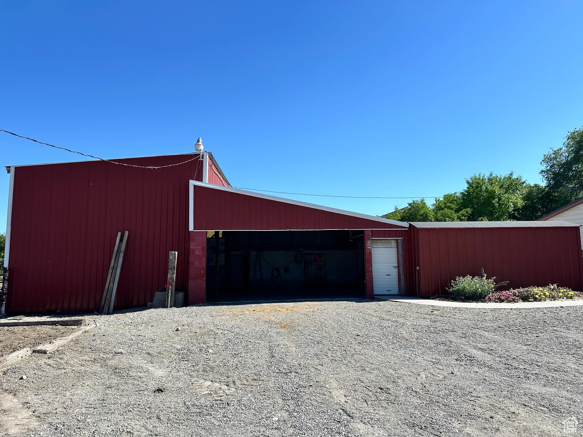 View of detached garage