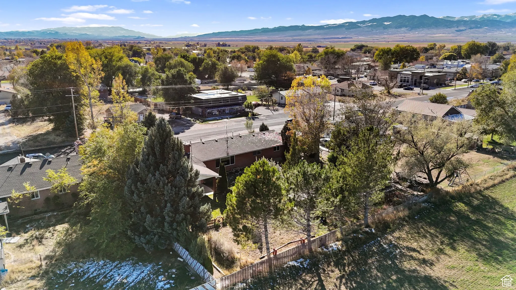 Drone / aerial view of a mountain backdrop