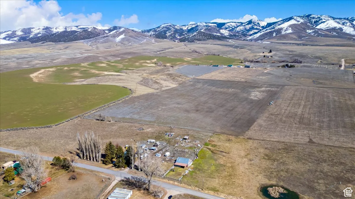 Drone / aerial view of a mountain backdrop