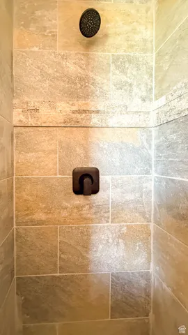 Bathroom view of tiled shower