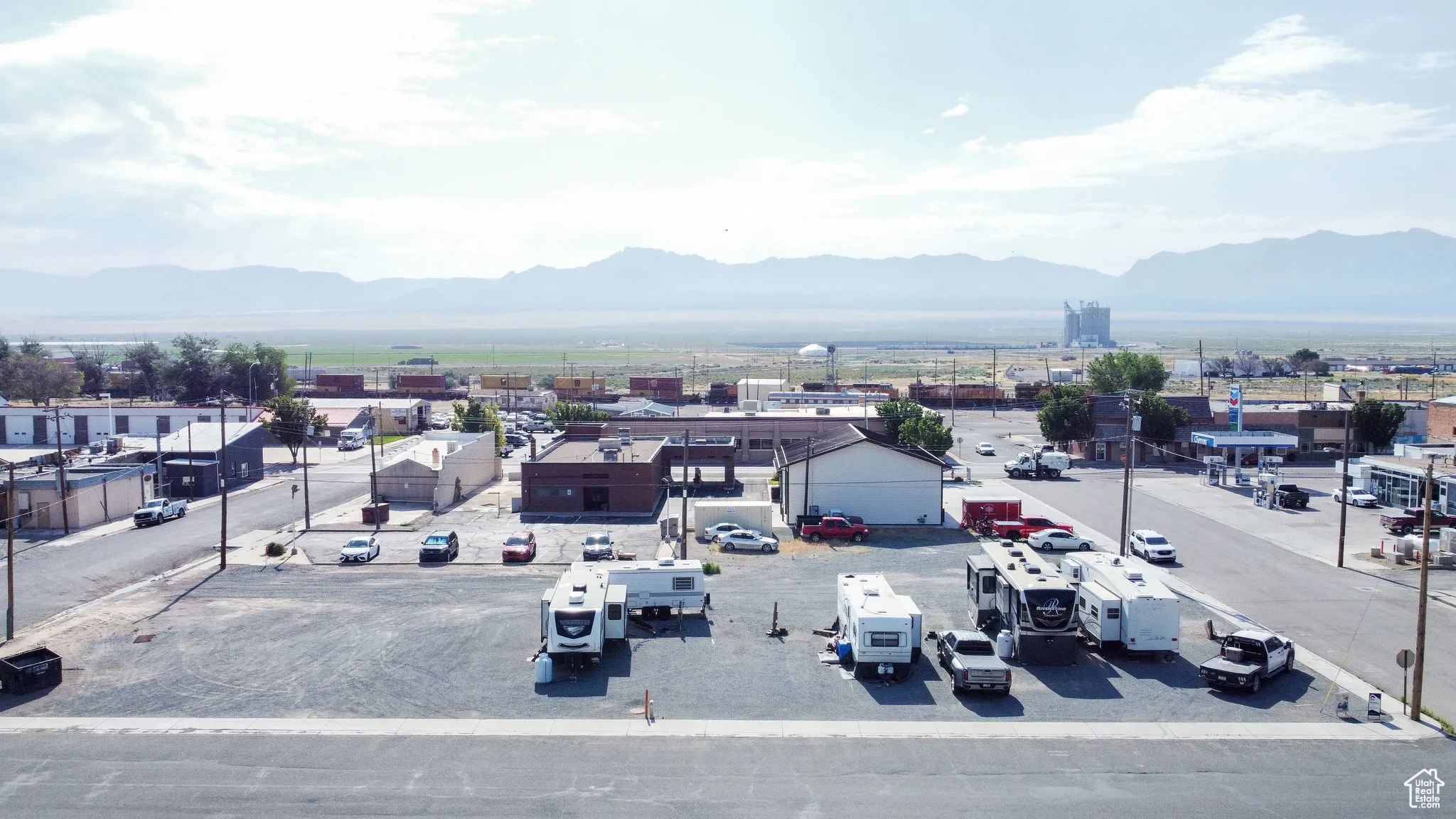 Drone / aerial view of a mountainous background