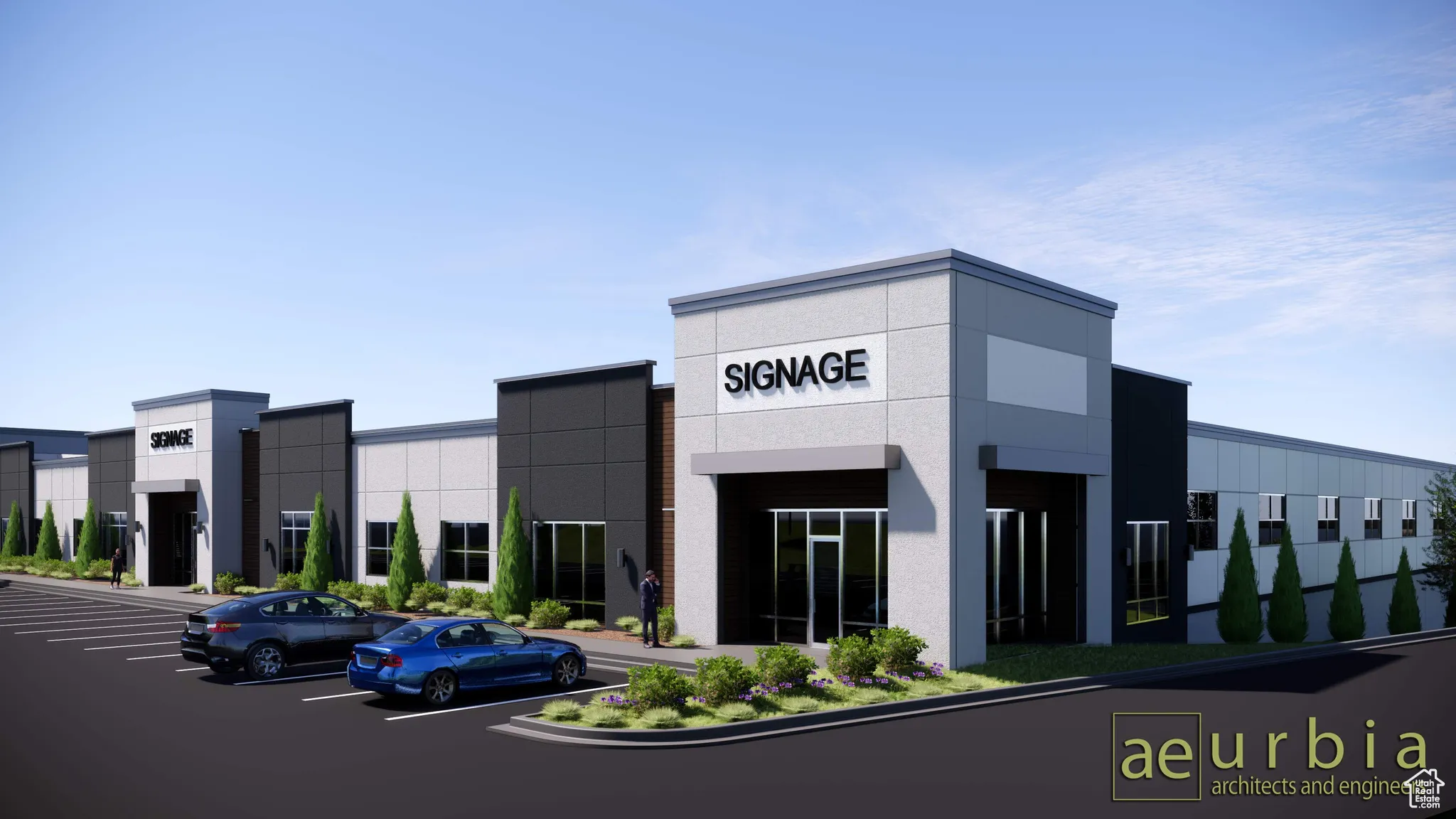 View of commercial property with uncovered parking