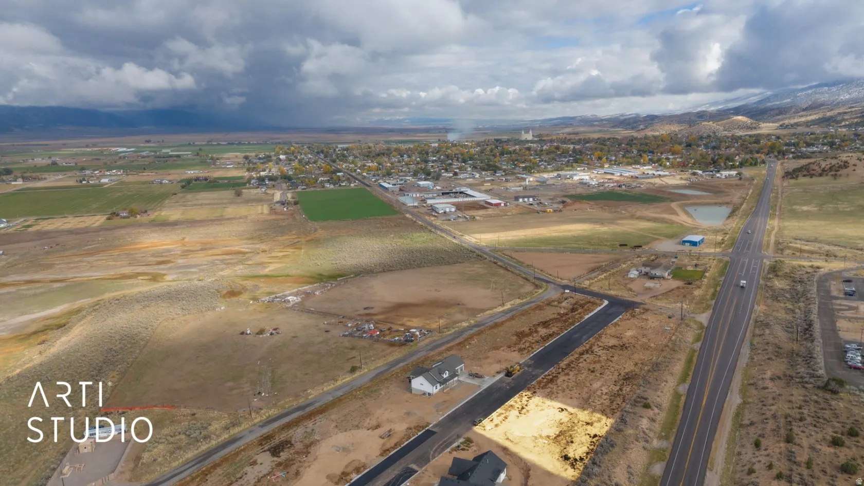 Aerial view of sparsely populated area