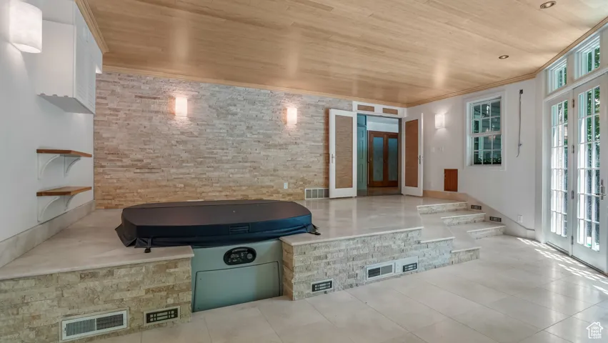 Community lobby with wooden ceiling