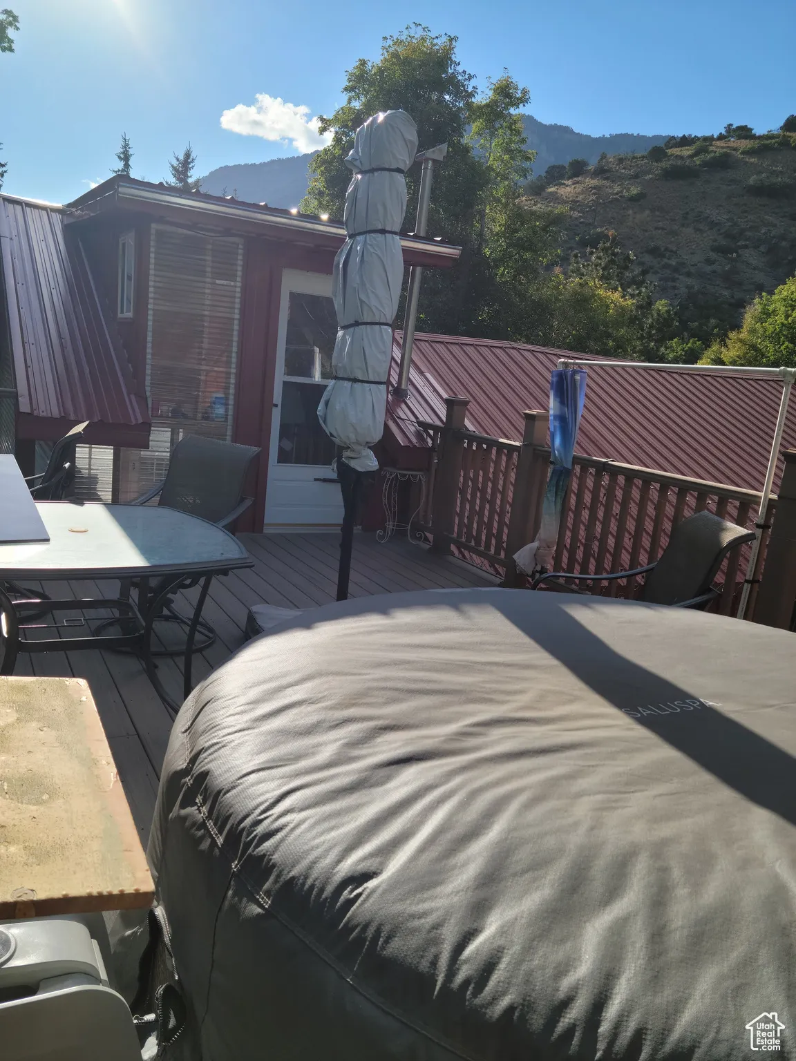 Wooden deck with a mountain view