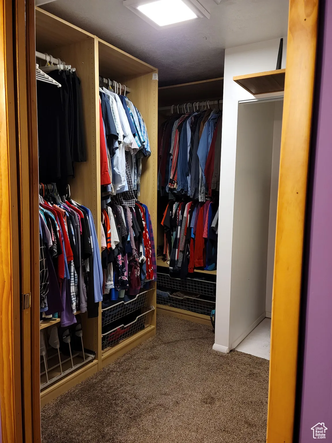 Spacious closet with carpet floors