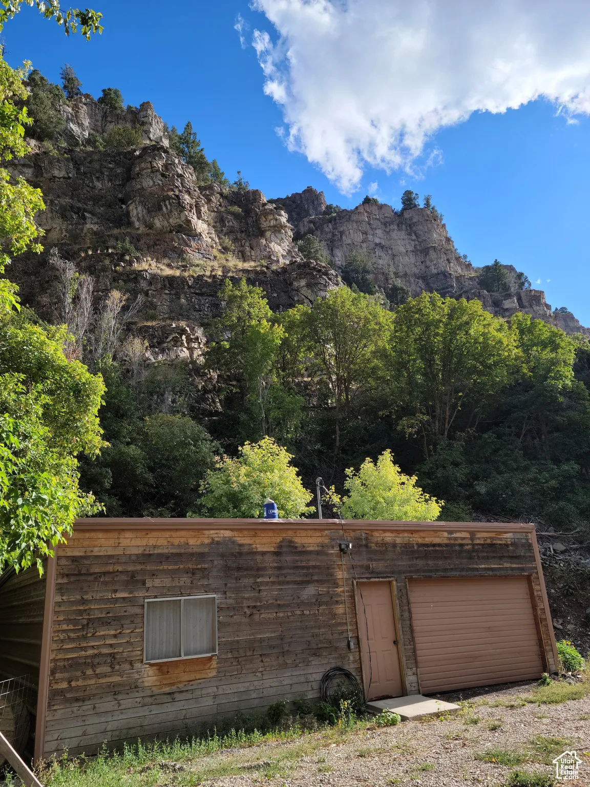 View of workshop with mountain backdrop