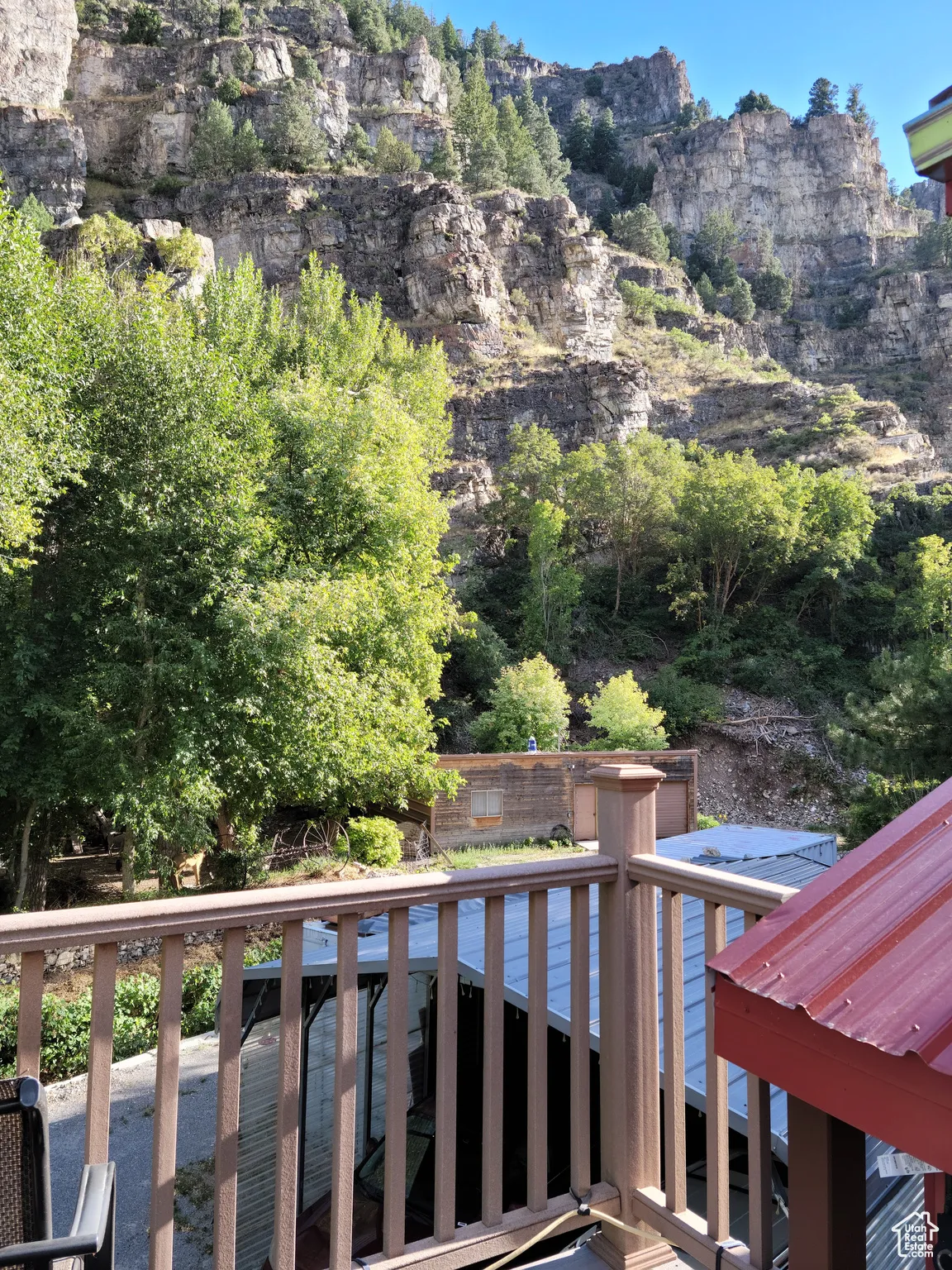 View of mountain background from deck