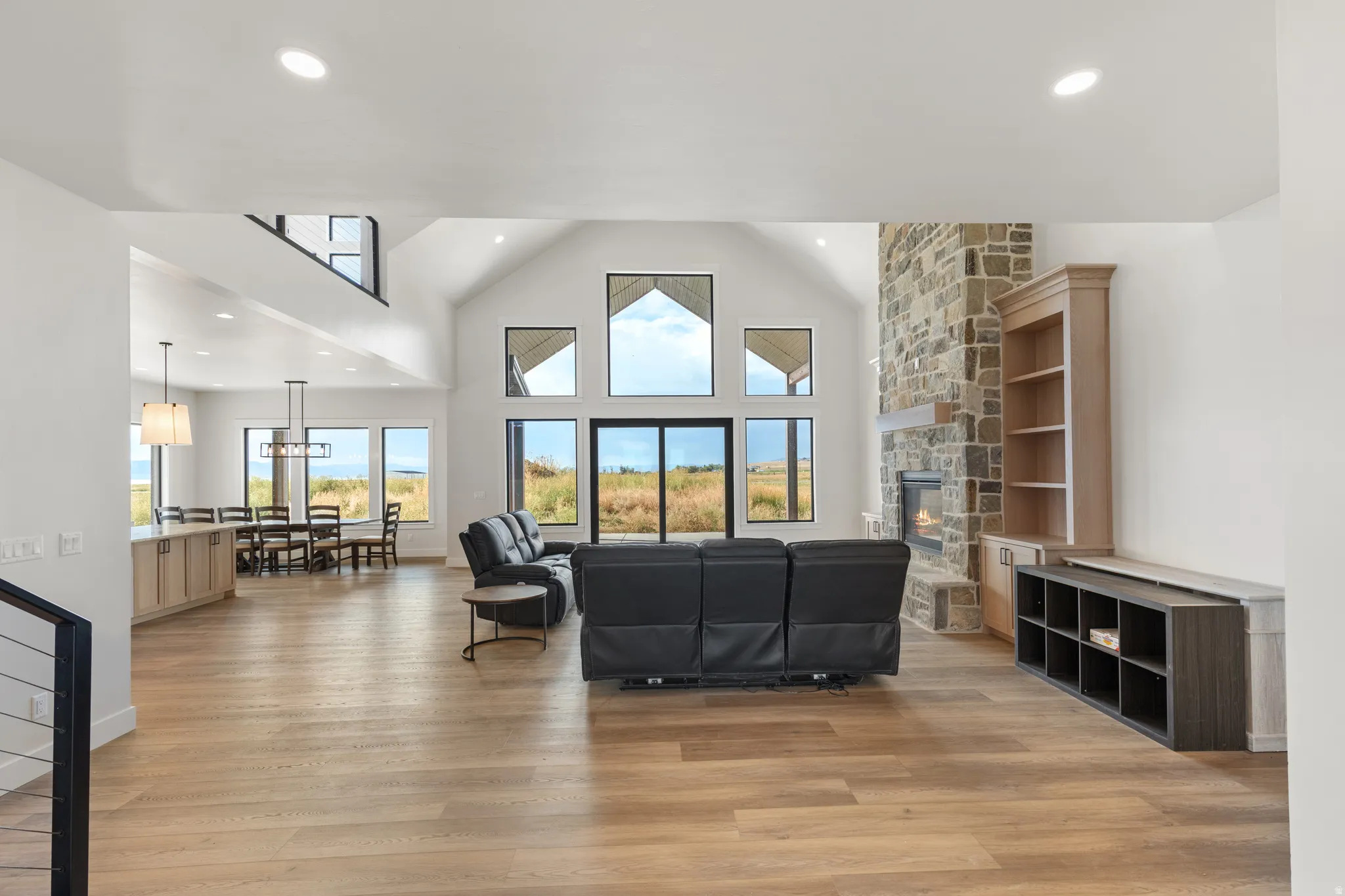 Vaulted ceilings and abundant natural light highlight the spacious interior