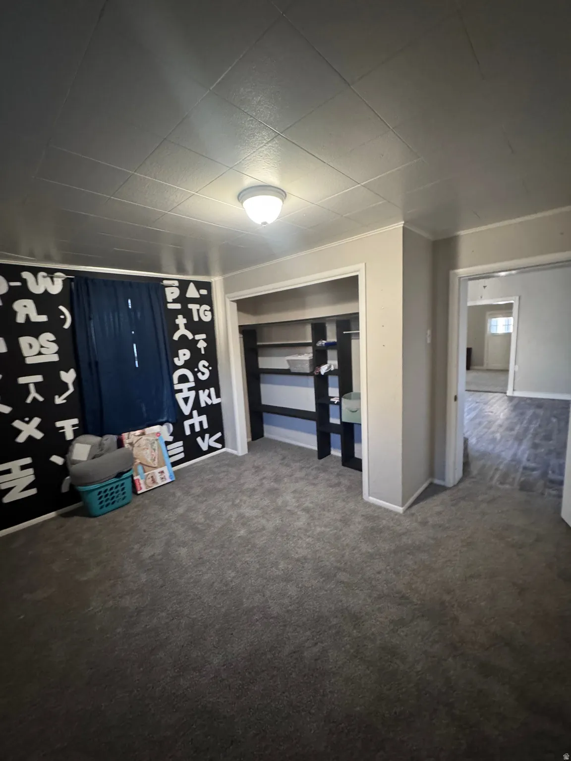 Finished basement featuring carpet floors and baseboards