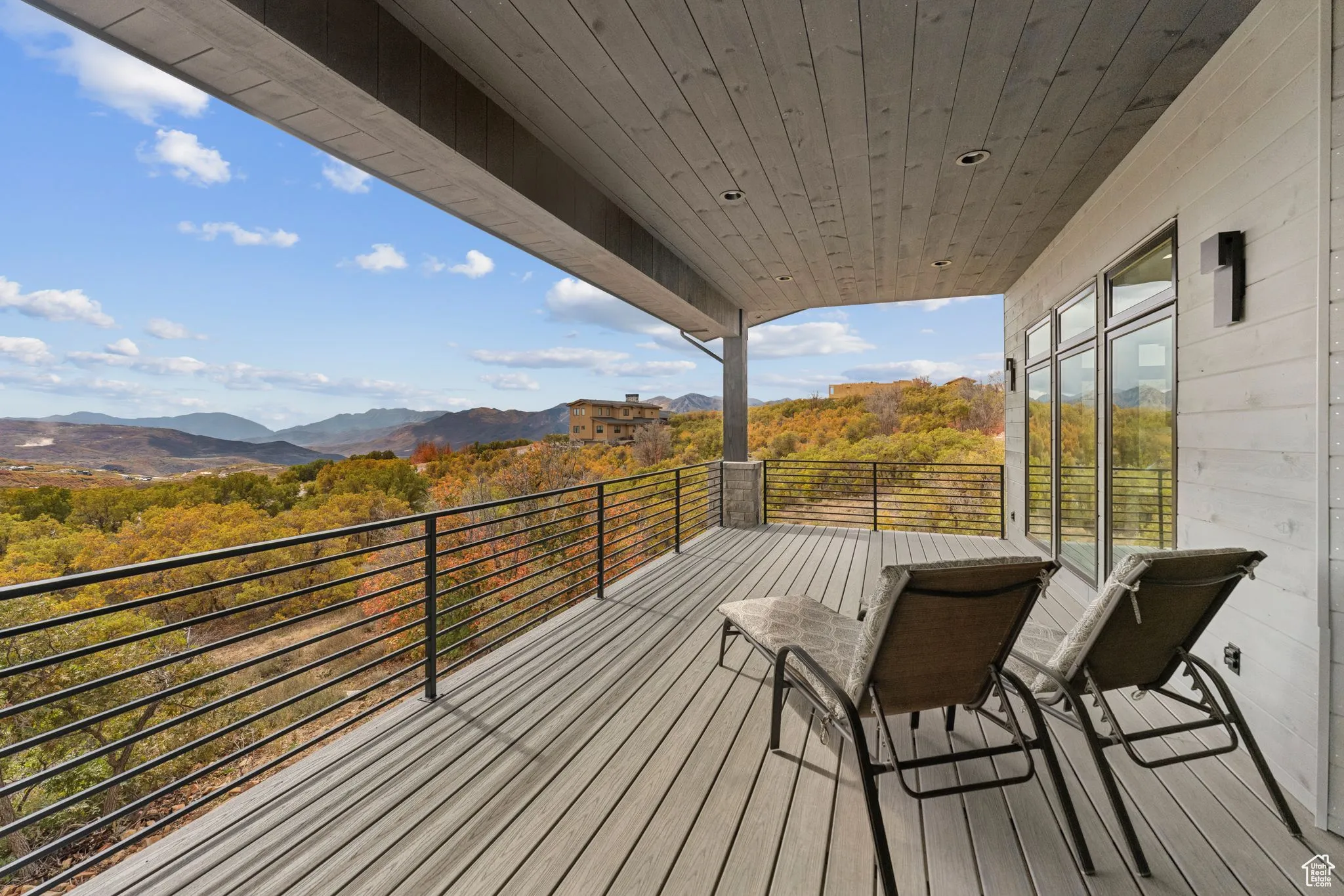 Wooden deck with a mountain view