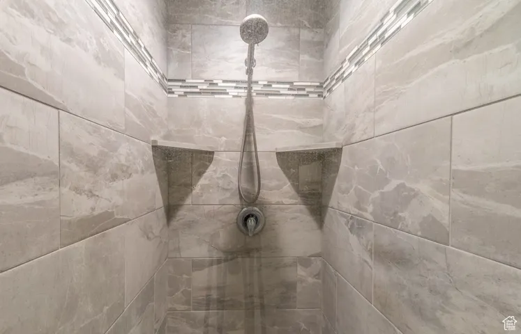 Bathroom view of tiled shower