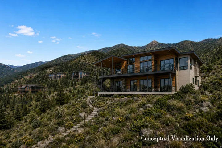 Contemporary multi-level exterior with extensive glazing, stone accents, and wood-finish siding