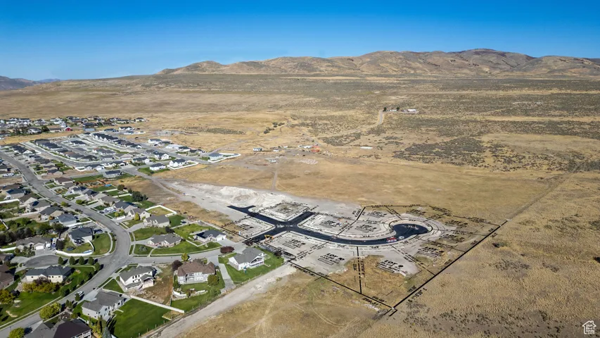 Drone / aerial view of a mountainous background