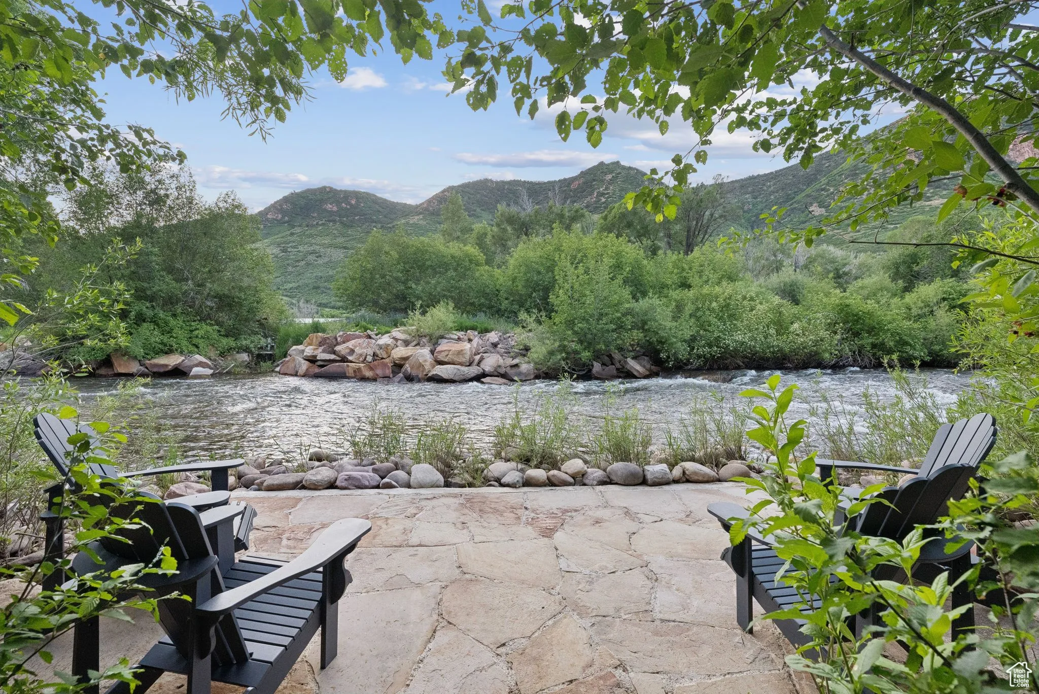 View of patio with a mountain view