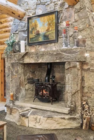 Detailed view of a remote operated propane stove and rustic walls