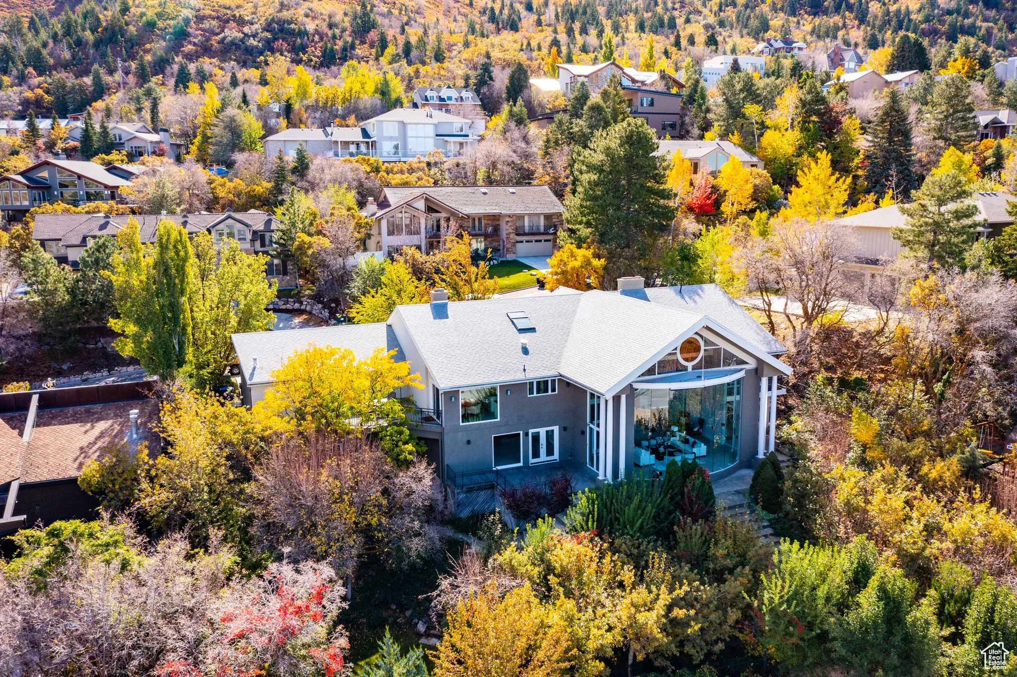 Aerial perspective of suburban area