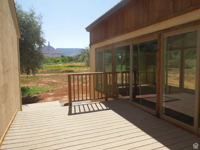 Deck featuring a mountain view