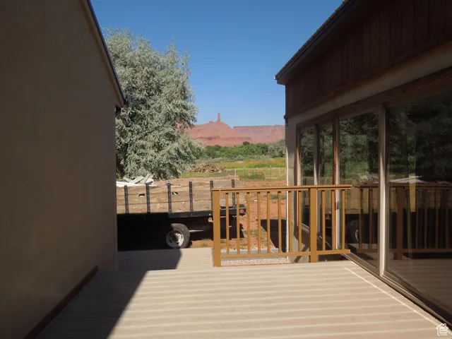 Wooden deck with a mountain view