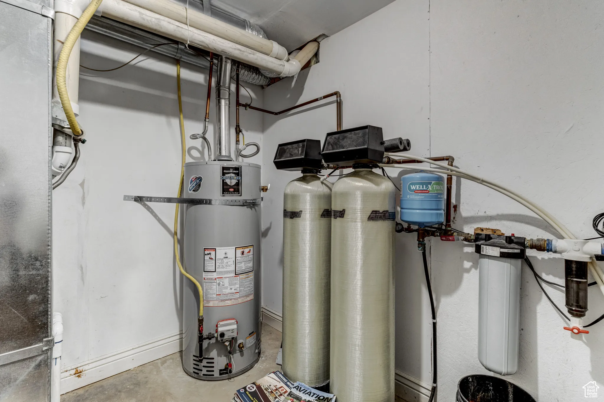 Utility room featuring secured water heater