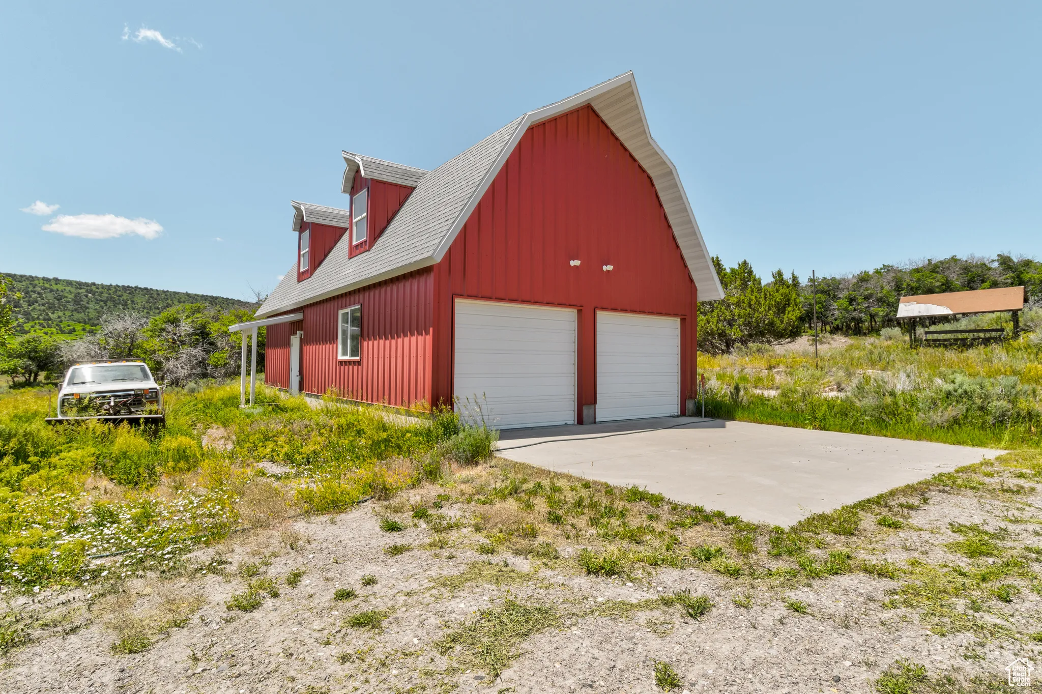 View of detached garage